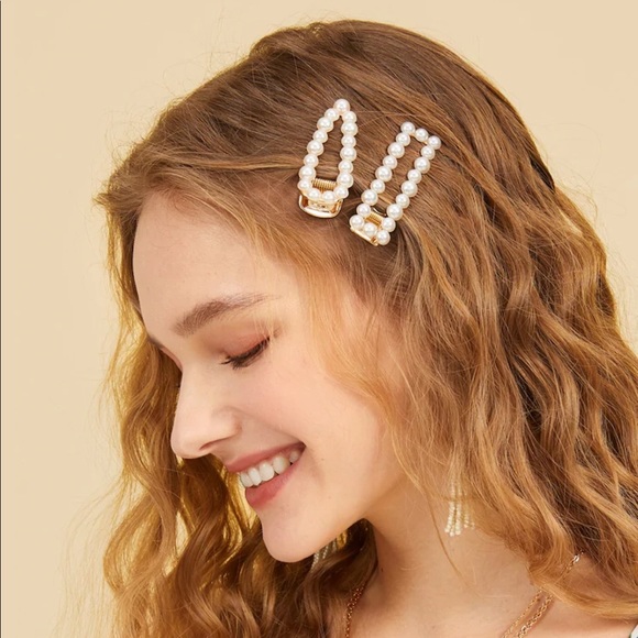 LAST SET Vintage Pearl + Gold Barrette Clips - Picture 3 of 6